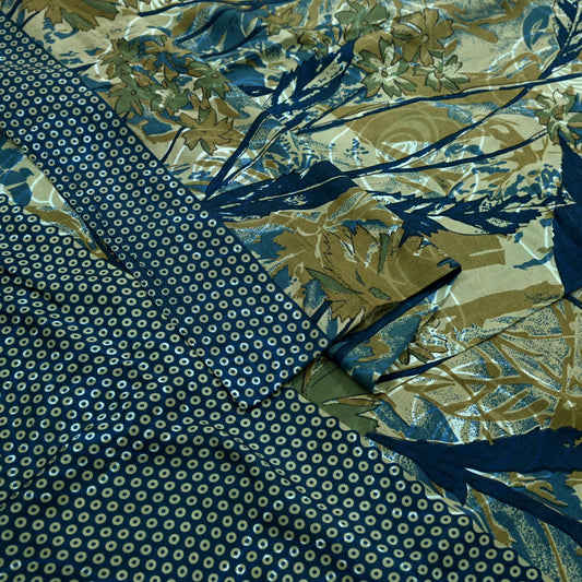 Indian Vintage Sari Blue Pure Silk Printed Sarees 5yd Sewing Craft Fabric Soft Dress Making Wrap Paisley Upcycle Quilting Crafting