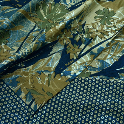 Indian Vintage Sari Blue Pure Silk Printed Sarees 5yd Sewing Craft Fabric Soft Dress Making Wrap Paisley Upcycle Quilting Crafting