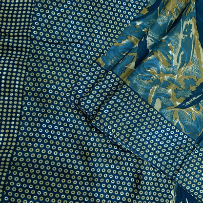 Indian Vintage Sari Blue Pure Silk Printed Sarees 5yd Sewing Craft Fabric Soft Dress Making Wrap Paisley Upcycle Quilting Crafting