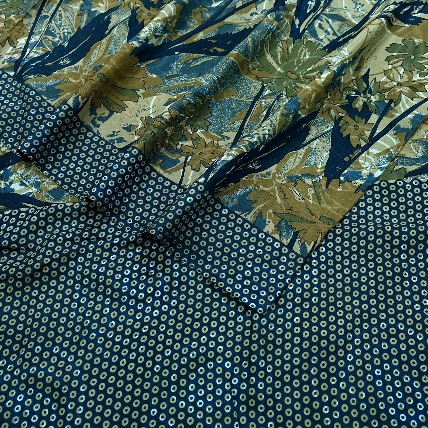 Indian Vintage Sari Blue Pure Silk Printed Sarees 5yd Sewing Craft Fabric Soft Dress Making Wrap Paisley Upcycle Quilting Crafting