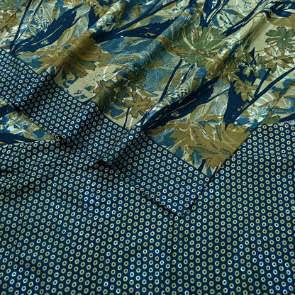 Indian Vintage Sari Blue Pure Silk Printed Sarees 5yd Sewing Craft Fabric Soft Dress Making Wrap Paisley Upcycle Quilting Crafting