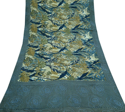 Indian Vintage Sari Blue Pure Silk Printed Sarees 5yd Sewing Craft Fabric Soft Dress Making Wrap Paisley Upcycle Quilting Crafting