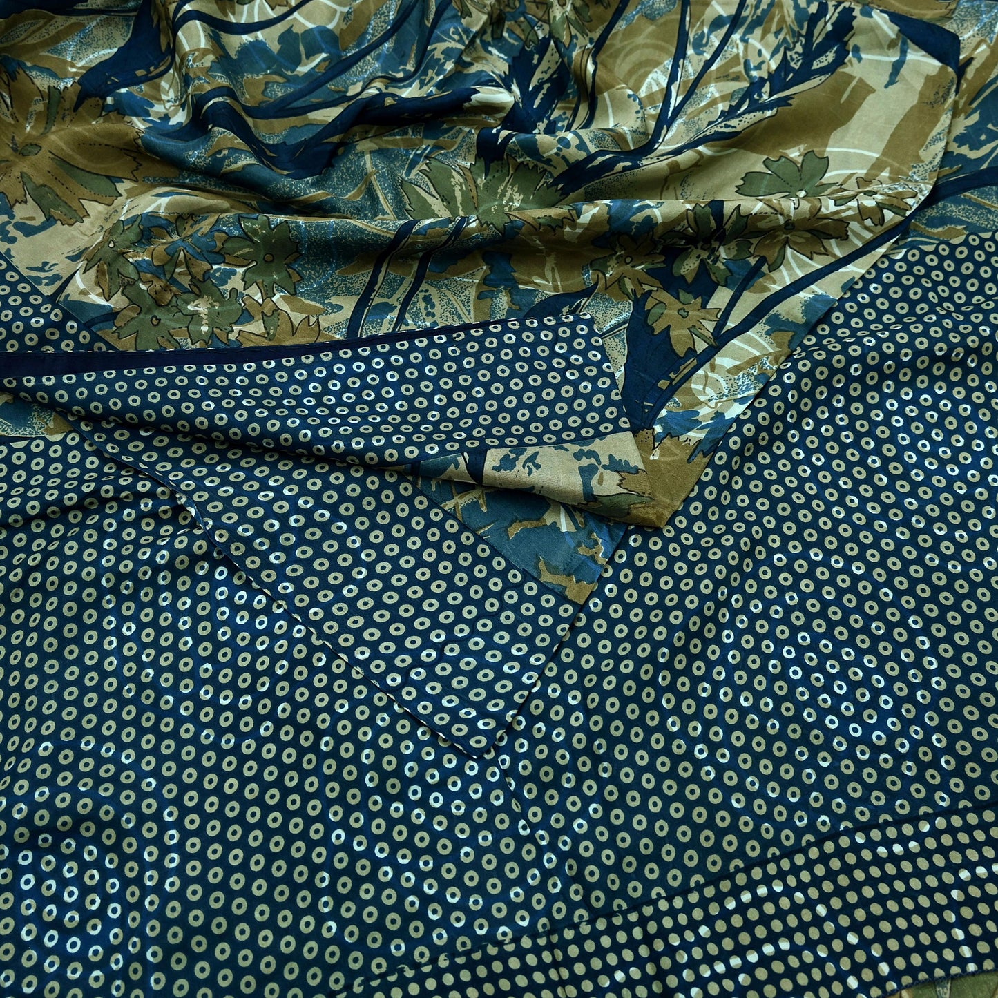 Indian Vintage Sari Blue Pure Silk Printed Sarees 5yd Sewing Craft Fabric Soft Dress Making Wrap Paisley Upcycle Quilting Crafting