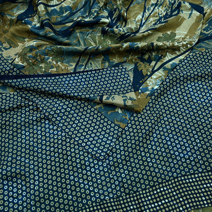 Indian Vintage Sari Blue Pure Silk Printed Sarees 5yd Sewing Craft Fabric Soft Dress Making Wrap Paisley Upcycle Quilting Crafting