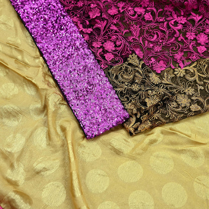 Indian Vintage Sari Black & Beige Pure  Silk Net Hand Beaded Sarees Fabric 6Yd Sewing Ethnic Dress making Quilting Bollywood