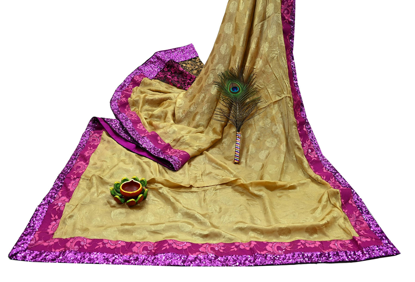 Indian Vintage Sari Black & Beige Pure  Silk Net Hand Beaded Sarees Fabric 6Yd Sewing Ethnic Dress making Quilting Bollywood