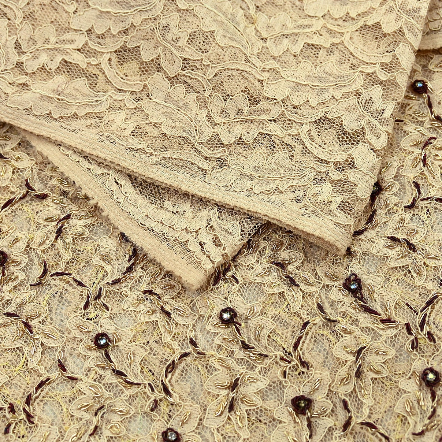 Indian Vintage Heavy Dupatta Beige Net Mesh Long Stole Hand Embroidered Scarves Zardozi/Dabka Zari Sequins Wedding Hijab Veil