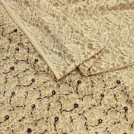 Indian Vintage Heavy Dupatta Beige Net Mesh Long Stole Hand Embroidered Scarves Zardozi/Dabka Zari Sequins Wedding Hijab Veil