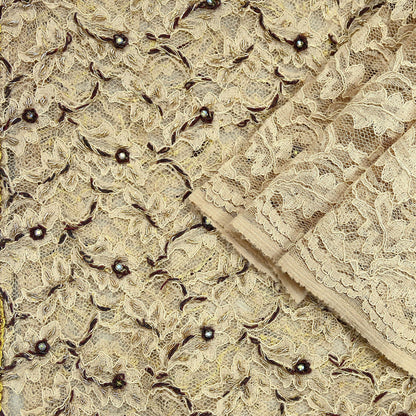 Indian Vintage Heavy Dupatta Beige Net Mesh Long Stole Hand Embroidered Scarves Zardozi/Dabka Zari Sequins Wedding Hijab Veil