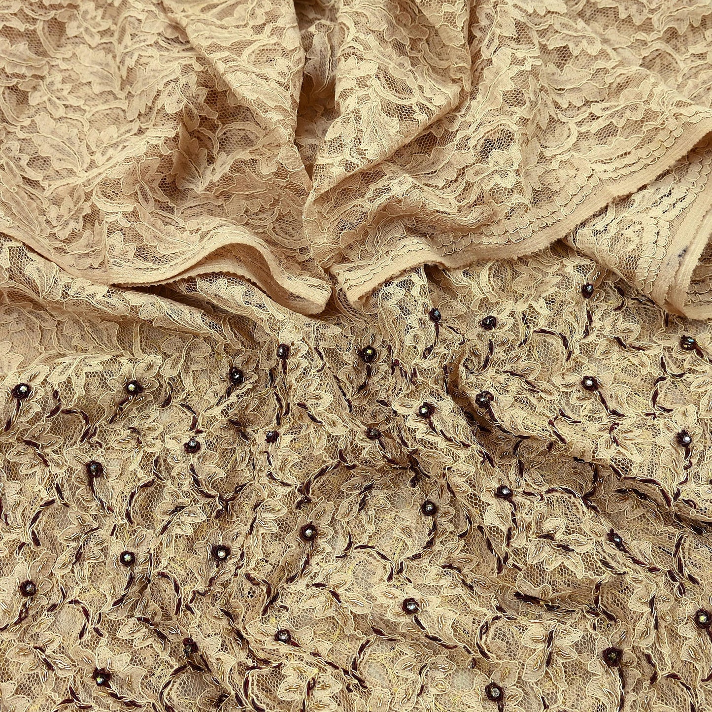 Indian Vintage Heavy Dupatta Beige Net Mesh Long Stole Hand Embroidered Scarves Zardozi/Dabka Zari Sequins Wedding Hijab Veil