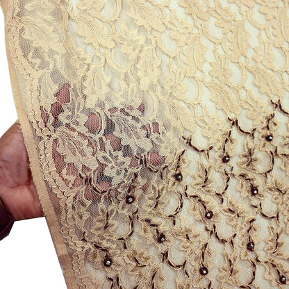 Indian Vintage Heavy Dupatta Beige Net Mesh Long Stole Hand Embroidered Scarves Zardozi/Dabka Zari Sequins Wedding Hijab Veil