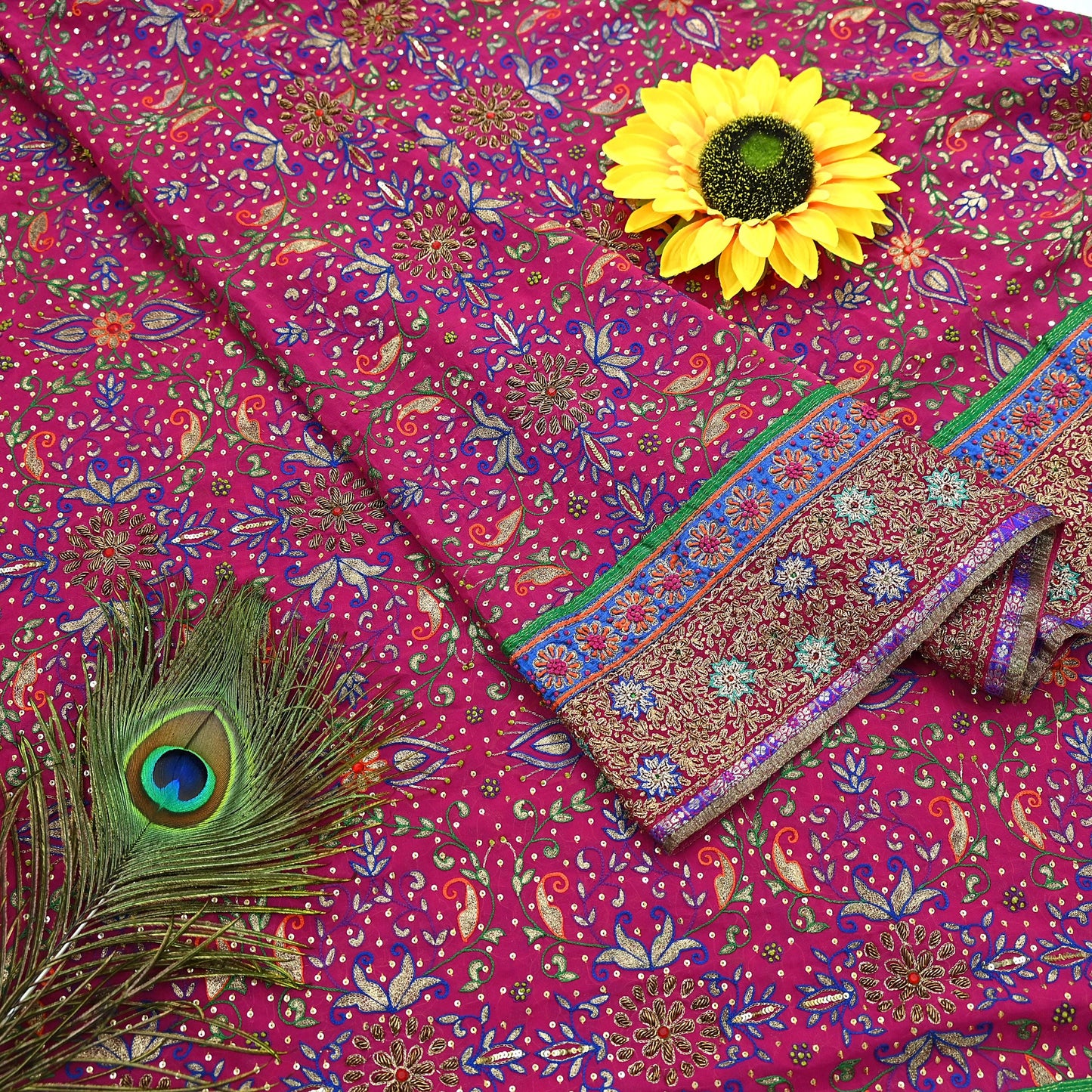 Indian Vintage Heavy Rani Pink Dupatta Pure Georgette Silk Long Stole Hand Embroidered Designer By Ritu Kumar Scarves Scarf Zari Zardozi