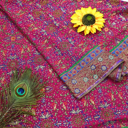 Indian Vintage Heavy Rani Pink Dupatta Pure Georgette Silk Long Stole Hand Embroidered Designer By Ritu Kumar Scarves Scarf Zari Zardozi