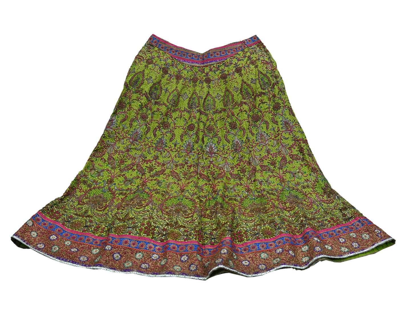 Indian Pre-owned Green Pure Silk Hand Embroidered Ritu Kumar Designer Lehenga/Skirt Ethnic Bollywood Party Wear