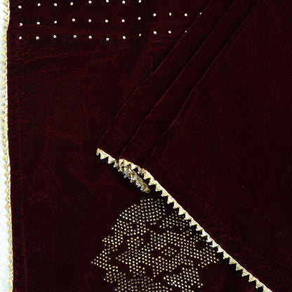 Indian Vintage Heavy Wedding Maroon Dupatta Velvet Long Stole Hand Embroidered Scarves Zari Hijab Veil Wrap Bridal Dupatta Paisley