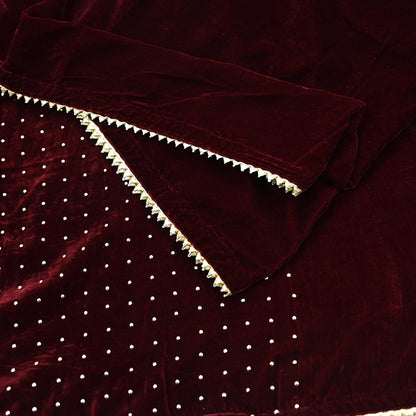 Indian Vintage Heavy Wedding Maroon Dupatta Velvet Long Stole Hand Embroidered Scarves Zari Hijab Veil Wrap Bridal Dupatta Paisley