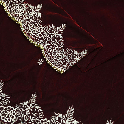 Indian Vintage Heavy Wedding Maroon Dupatta Velvet Long Stole Hand Embroidered Scarves Zari Hijab Veil Wrap Bridal Dupatta