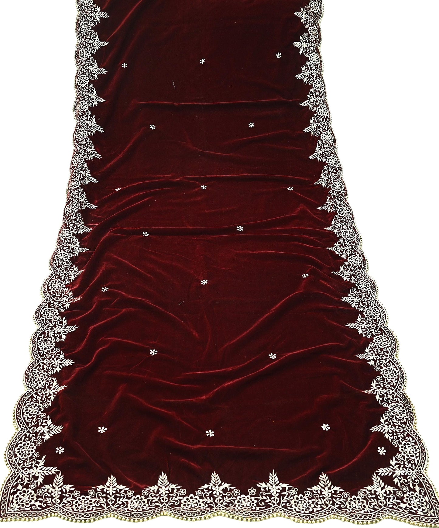 Indian Vintage Heavy Wedding Maroon Dupatta Velvet Long Stole Hand Embroidered Scarves Zari Hijab Veil Wrap Bridal Dupatta