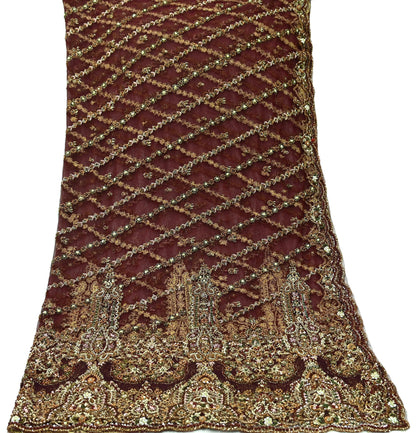 Indian Vintage Heavy Wedding Maroon Dupatta Net Mesh Long Stole Hand Embroidered Scarves Golden Zardozi Zari Sequins Dridal Veil Hijab