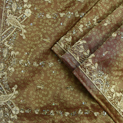 Indian Vintage Heavy Bridal Dupatta Golden Maroon Pure Tissue Silk Long Stole Hand Embroidered Scarves Zari Zardozi/Dabka Wedding Hijab