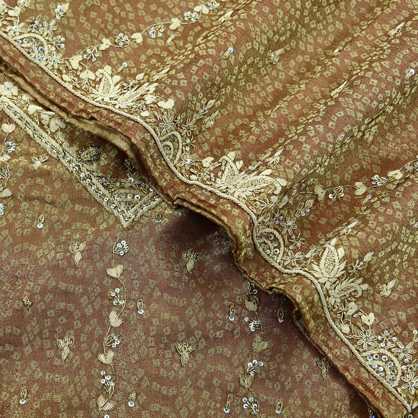 Indian Vintage Heavy Bridal Dupatta Golden Maroon Pure Tissue Silk Long Stole Hand Embroidered Scarves Zari Zardozi/Dabka Wedding Hijab