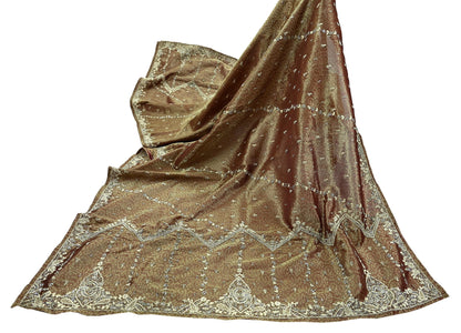 Indian Vintage Heavy Bridal Dupatta Golden Maroon Pure Tissue Silk Long Stole Hand Embroidered Scarves Zari Zardozi/Dabka Wedding Hijab