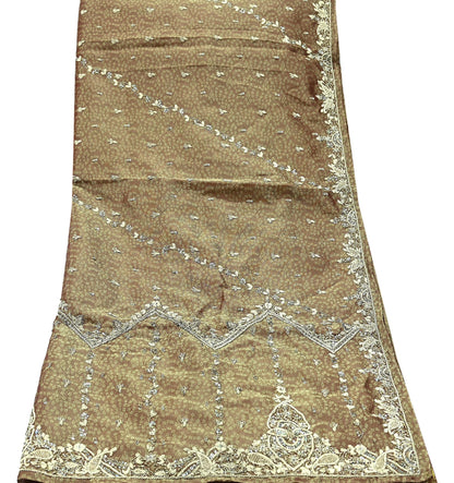 Indian Vintage Heavy Bridal Dupatta Golden Maroon Pure Tissue Silk Long Stole Hand Embroidered Scarves Zari Zardozi/Dabka Wedding Hijab