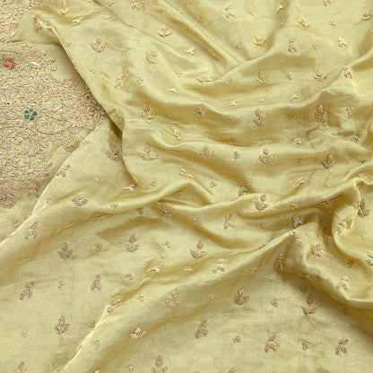 Indian Vintage Heavy Golden Dupatta Pure Tissue Silk Long Stole Hand Embroidered Scarves Zari Zardozi/Dabka