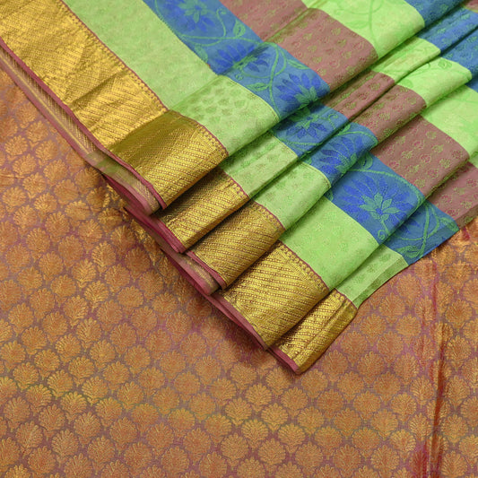 Indian Vintage Heavy Sari Purple & Green Kanjivaram Saree 100% Pure Silk Zari 5Yd Crafting Dress making For Crafting Quilting Upcycle
