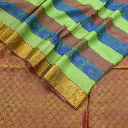 Indian Vintage Heavy Sari Purple & Green Kanjivaram Saree 100% Pure Silk Zari 5Yd Crafting Dress making For Crafting Quilting Upcycle
