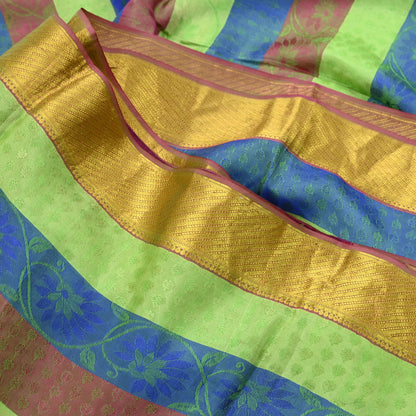 Indian Vintage Heavy Sari Purple & Green Kanjivaram Saree 100% Pure Silk Zari 5Yd Crafting Dress making For Crafting Quilting Upcycle