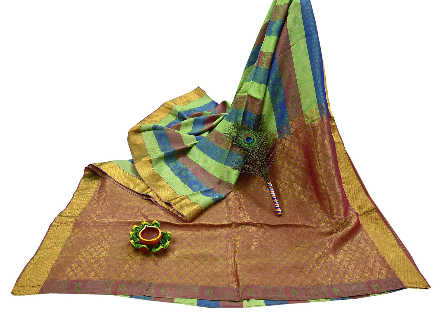 Indian Vintage Heavy Sari Purple & Green Kanjivaram Saree 100% Pure Silk Zari 5Yd Crafting Dress making For Crafting Quilting Upcycle