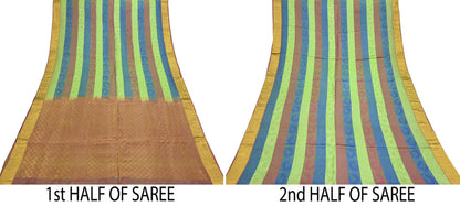 Indian Vintage Heavy Sari Purple & Green Kanjivaram Saree 100% Pure Silk Zari 5Yd Crafting Dress making For Crafting Quilting Upcycle