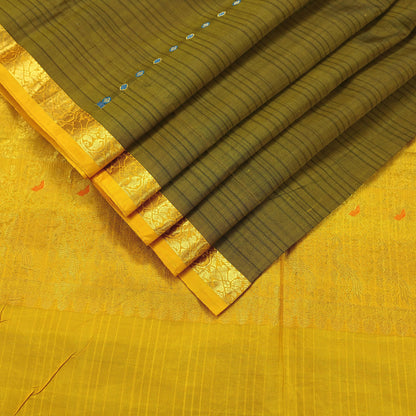 Indian Vintage Heavy Sari Green & Yellow Kanjivaram Saree 100% Pure Silk Zari 5Yd Crafting Dress making For Crafting Quilting Upcycle