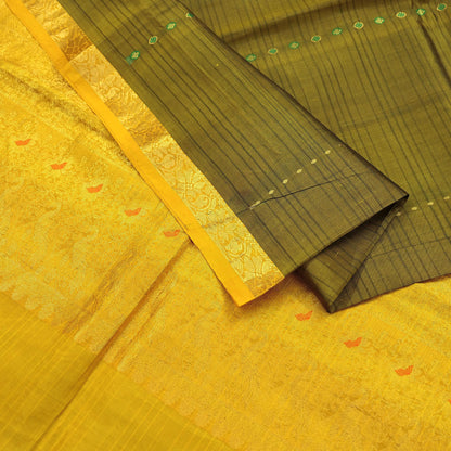 Indian Vintage Heavy Sari Green & Yellow Kanjivaram Saree 100% Pure Silk Zari 5Yd Crafting Dress making For Crafting Quilting Upcycle