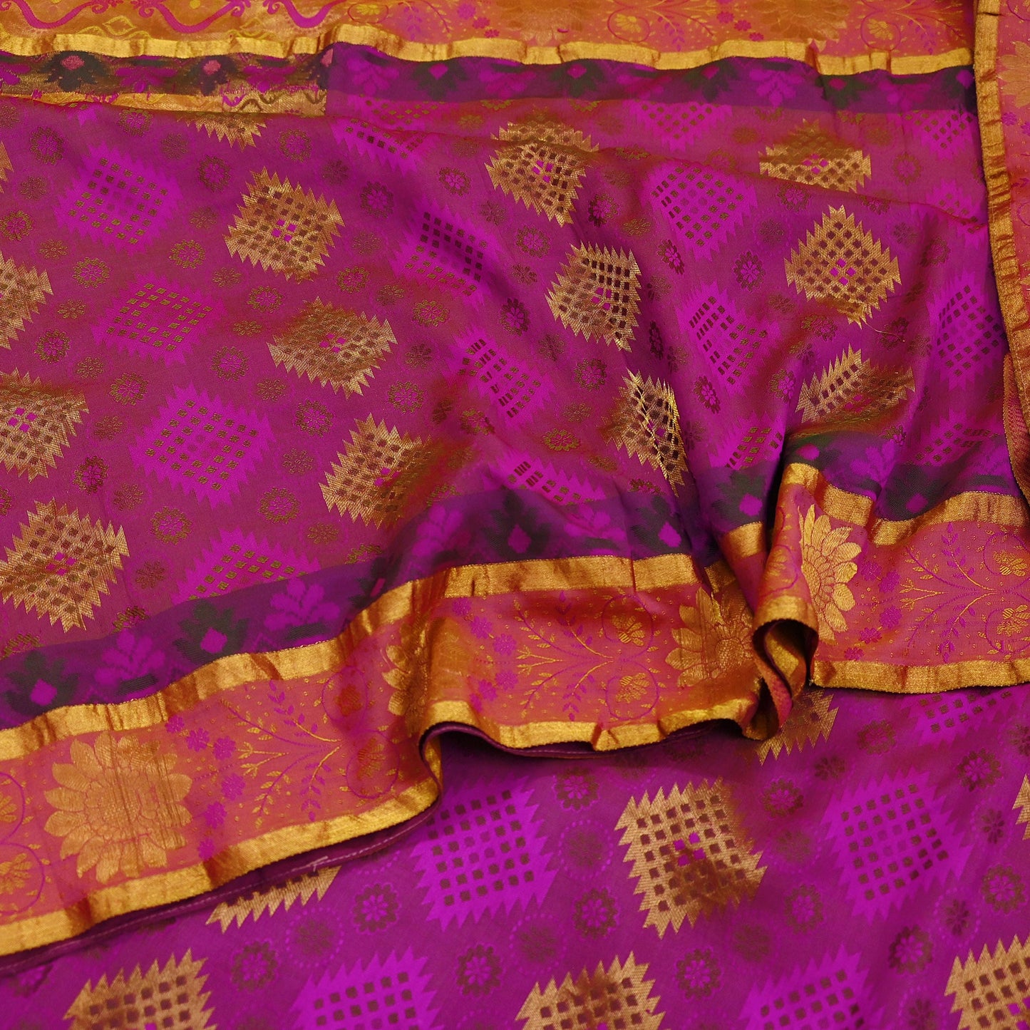 Indian Vintage Heavy Purple Kanjivaram Saree 100% Pure Silk Sari Zari 5Yd Craft Fabric Floral Crafting Dress making Quilting Bollywood saree