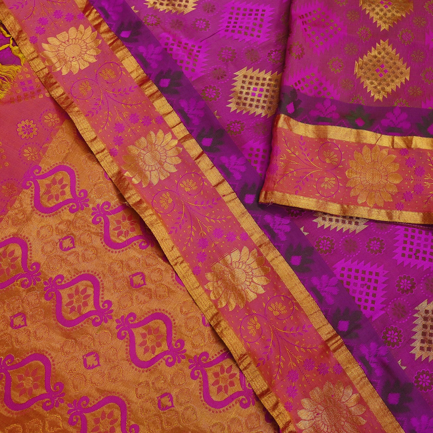 Indian Vintage Heavy Purple Kanjivaram Saree 100% Pure Silk Sari Zari 5Yd Craft Fabric Floral Crafting Dress making Quilting Bollywood saree
