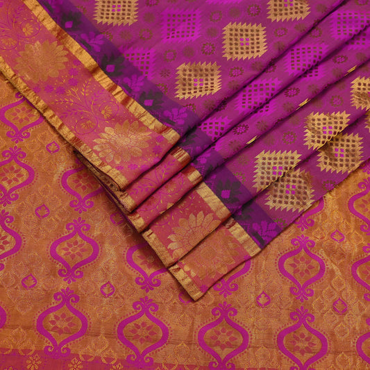 Indian Vintage Heavy Purple Kanjivaram Saree 100% Pure Silk Sari Zari 5Yd Craft Fabric Floral Crafting Dress making Quilting Bollywood saree