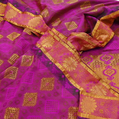 Indian Vintage Heavy Purple Kanjivaram Saree 100% Pure Silk Sari Zari 5Yd Craft Fabric Floral Crafting Dress making Quilting Bollywood saree