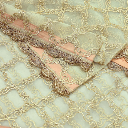 Indian Vintage Heavy Ivory Dupatta Net Mesh Long Stole Hand Embroidered Scarves Zardozi Dabka Zari Sequins Bridal Wedding Veil Hijab