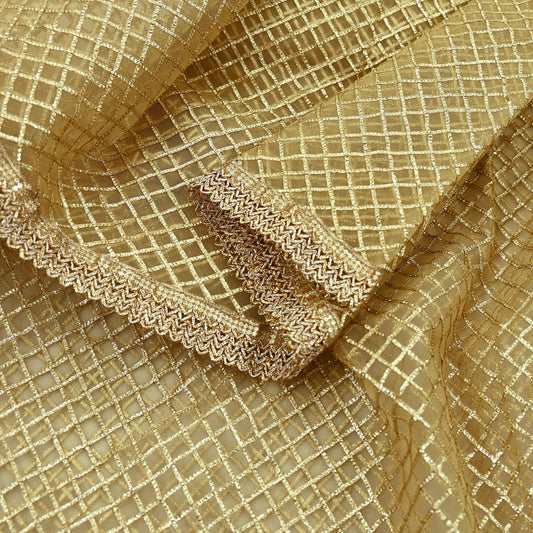 Indian Vintage Heavy Golden Dupatta Net Mesh Long Stole Hand Embroidered Scarves Zari Bridal Wedding Veil Hijab