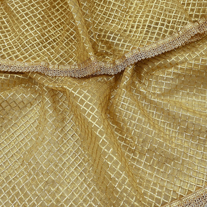 Indian Vintage Heavy Golden Dupatta Net Mesh Long Stole Hand Embroidered Scarves Zari Bridal Wedding Veil Hijab