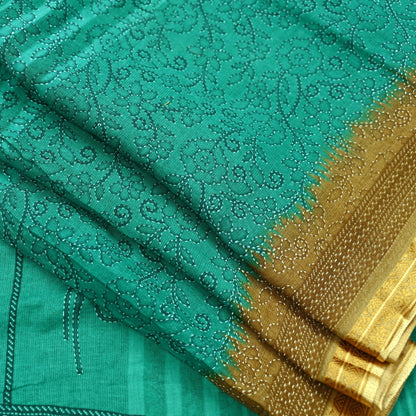 Indian Vintage Sari Green Pure Cotton Printed Sarees Craft Fabric 5Yd Soft Sewing Sarong Wrap Boho Floral Quilting Upcycle Crafting