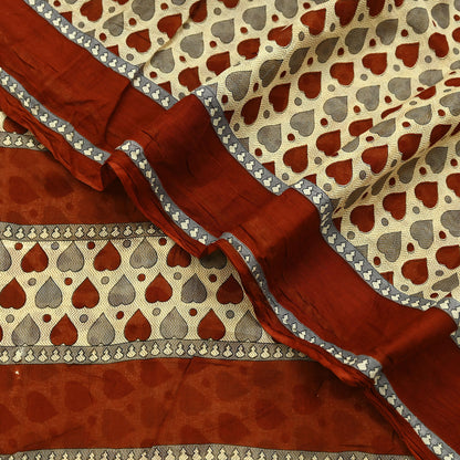 Indian Vintage Beige Saree Printed 100% Pure Cotton Sari Craft Fabric 5Yd Soft Sewing Sarong Wrap Dress Making Quilting Crafting
