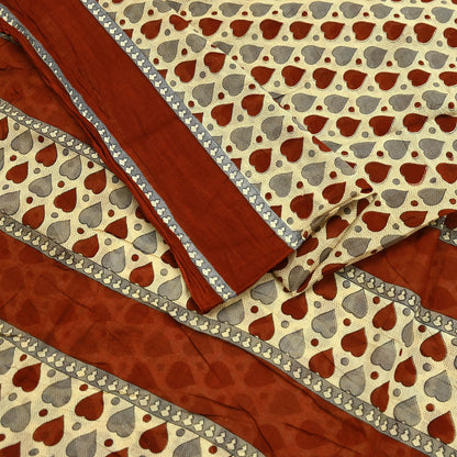 Indian Vintage Beige Saree Printed 100% Pure Cotton Sari Craft Fabric 5Yd Soft Sewing Sarong Wrap Dress Making Quilting Crafting