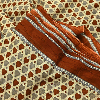 Indian Vintage Beige Saree Printed 100% Pure Cotton Sari Craft Fabric 5Yd Soft Sewing Sarong Wrap Dress Making Quilting Crafting