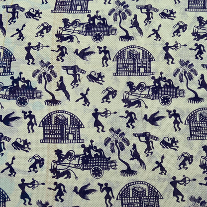 Indian Vintage Blue & Cream Saree Printed 100% Pure Cotton Sari Craft Fabric Soft 5Yd Sewing Sarong Wrap Boho Peacock