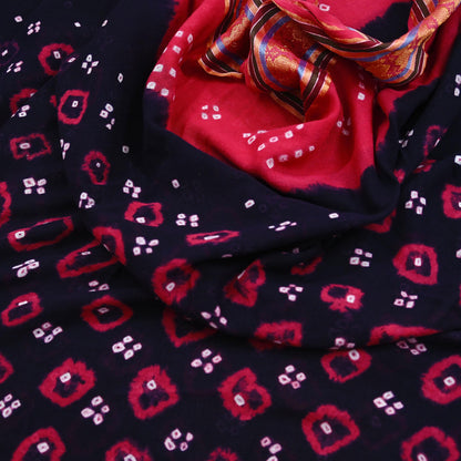 Indian Vintage Sari Pink & Black Pure Cotton Bandhani Printed Sarees Fabric 5yd Sewing Craft Fabric DressMaking Soft