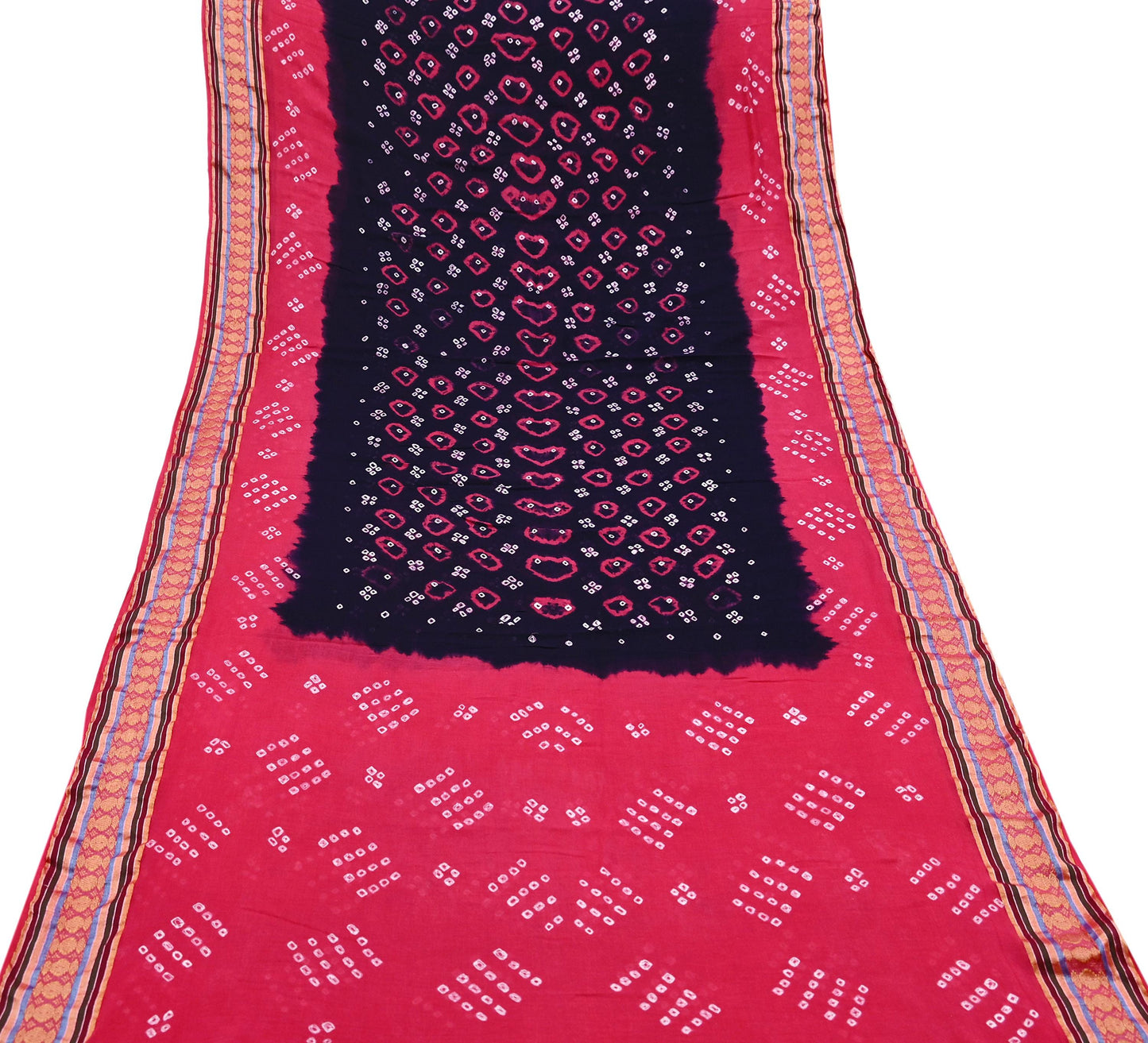 Indian Vintage Sari Pink & Black Pure Cotton Bandhani Printed Sarees Fabric 5yd Sewing Craft Fabric DressMaking Soft