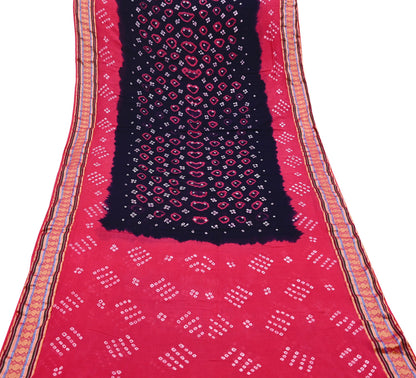 Indian Vintage Sari Pink & Black Pure Cotton Bandhani Printed Sarees Fabric 5yd Sewing Craft Fabric DressMaking Soft